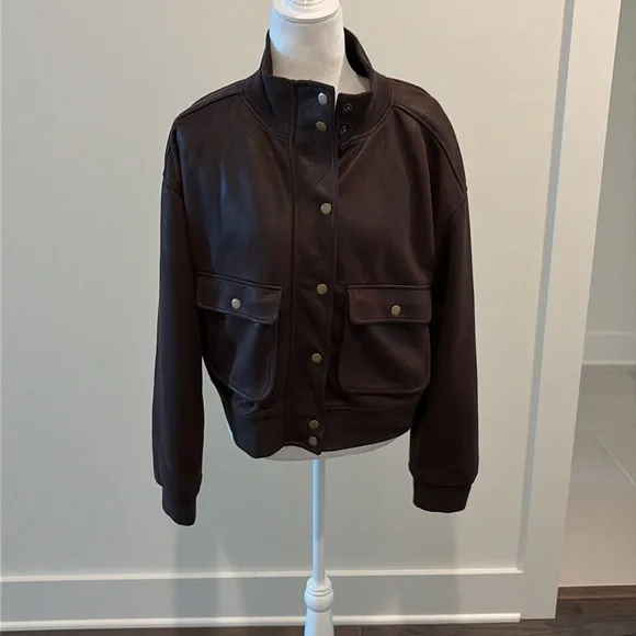 Evereve Dark Brown Bomber Jacket NWOT - Picture 9 of 16